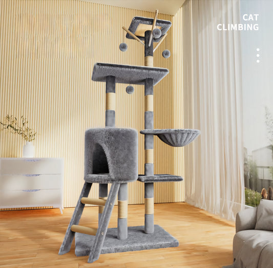 133 CM Multi-level Cat Tree with Scratching Posts and Condo