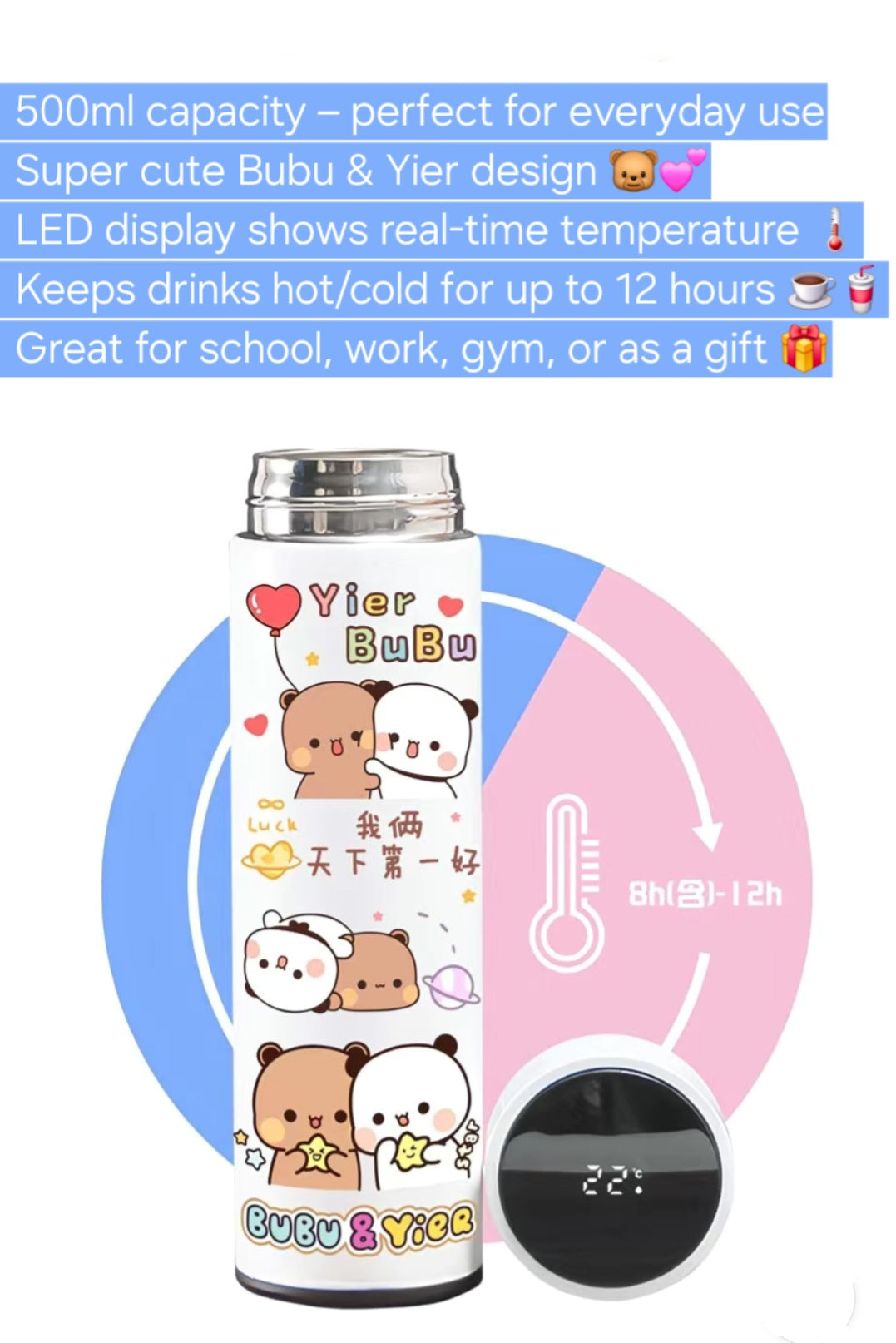 Smart Thermos Bottle + Free Brush & Sleeve-