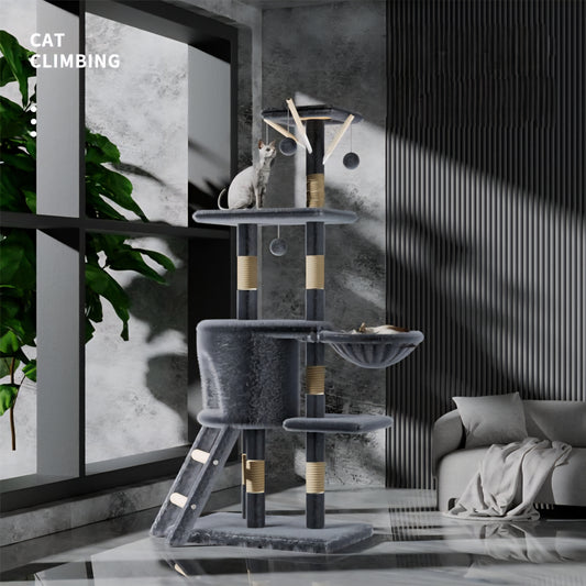 133 CM Multi-level Cat Tree with Scratching Posts and Condo