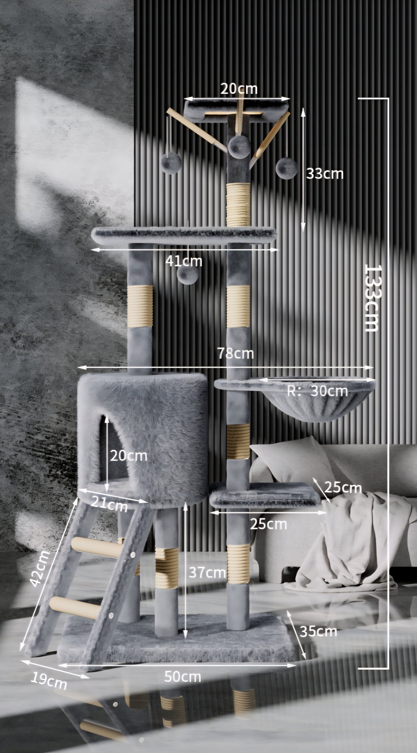 133 CM Multi-level Cat Tree with Scratching Posts and Condo